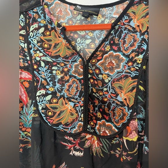 NEW I Jeans By Buffalo Floral Print Sheer Flowy Ballon 3/4” Sleeve Top. Size L - Picture 2 of 4